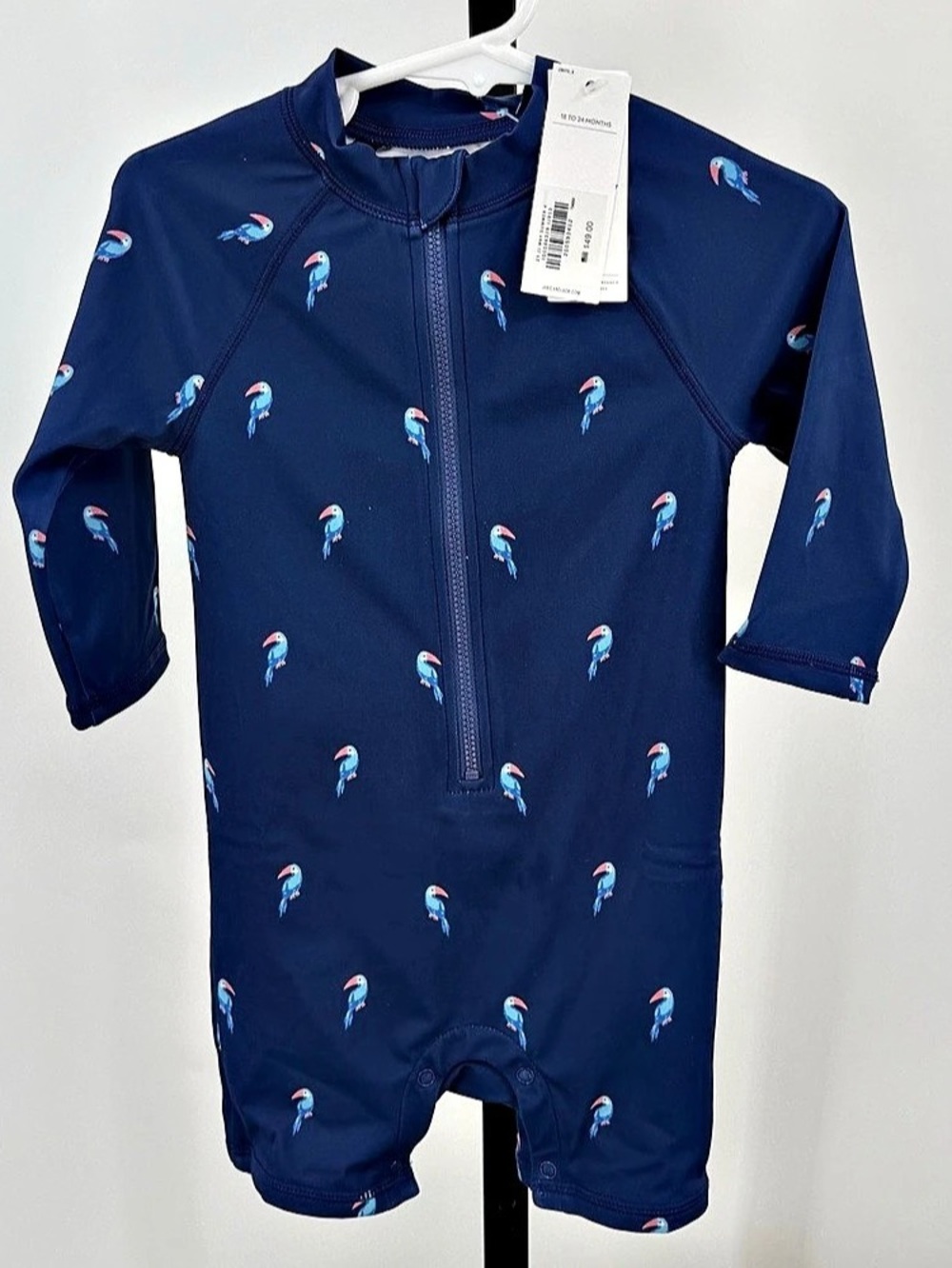 Janie and Jack Toucan Rashguard Swim Romper Blue 18-24 Months